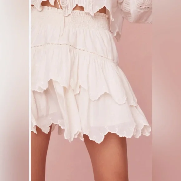 LoveShackFancy Donahue Layered Ruffle Skirt In Optic White Size p - Picture 2 of 4